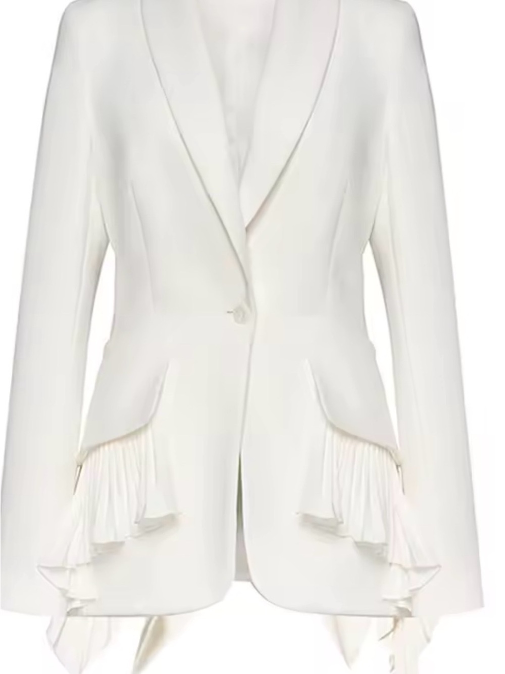 Women’s White Ruffle-Hem Tailored Blazer